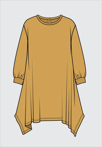 Девушка Платье Эскиз Векторный Дизайн Одежды Шаблон — стоковый вектор
