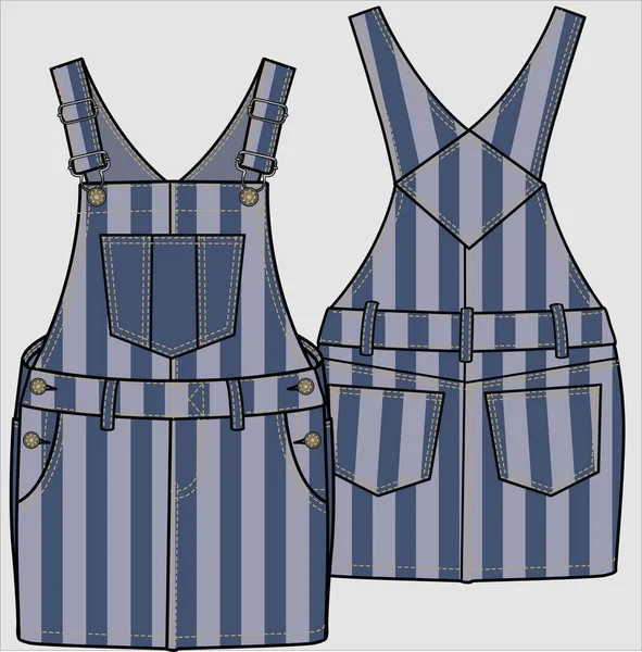 Dívka Dungaree Skica Vektorové Oblečení Šablona Design — Stockový vektor