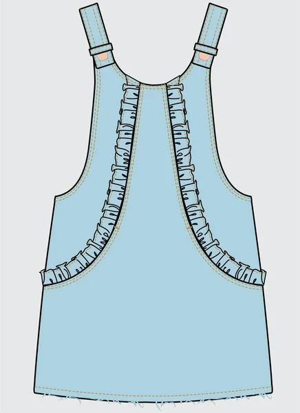 Girl Dungaree Sketch Vector Clothes Template Design — Stock Vector