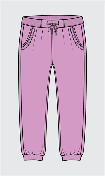 Κορίτσι Jogger Παντελόνι Σκίτσο Διανυσματικά Ρούχα Πρότυπο Σχεδιασμού — Διανυσματικό Αρχείο