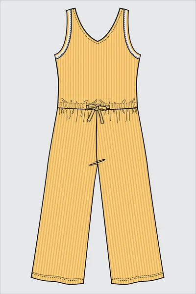女性ジャンプスーツベクトル服テンプレートデザインのスケッチ — ストックベクタ