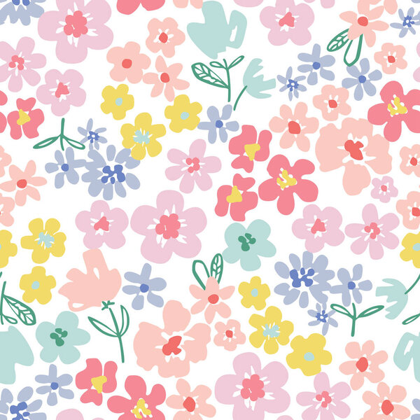 Seamless floral pattern with colorful flowers, vector illustration design