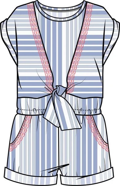 女性ジャンプスーツのスケッチベクトル服のテンプレートデザイン — ストックベクタ