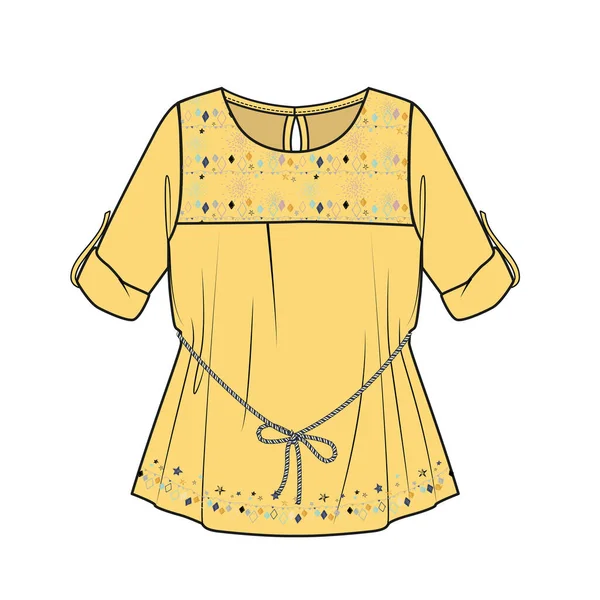 Turn Sleeves Woven Tunic Mit Embroidery Detail Für Kinderteens Und — Stockvektor