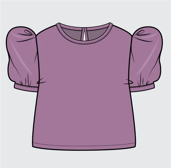 Woven Puff Sleeves Knit Top Teen Girls Kid Girls Editable — Wektor stockowy