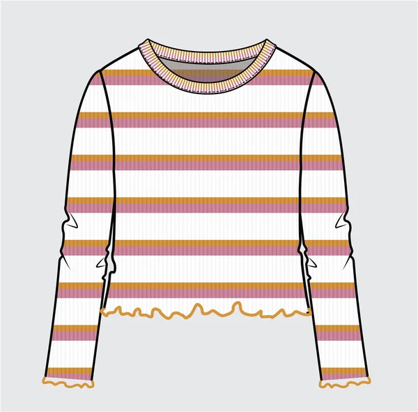 Top Striped Crop Ribbed Avec Hemline Lettuce Pour Enfants Enfants — Image vectorielle