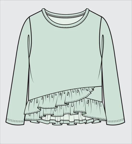 Asymmetryczne Frilowane Hemline Long Sleeves Knit Top Dla Teen Girls — Wektor stockowy