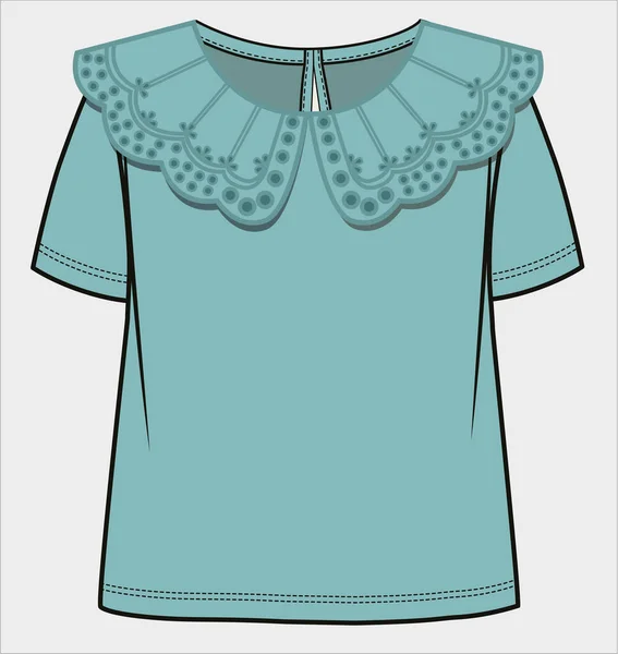 Embroidered Collar Knit Top Kids Teen Girls Vector File — Stock Vector