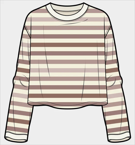 可编解码Vector文件中用于妇女和女孩的Crop Top Long Sleeves Ombre Stripe Kit Top — 图库矢量图片