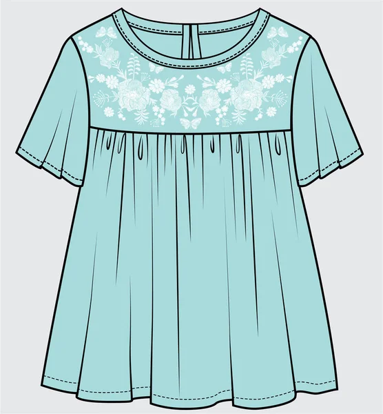 あなたが子供の女の子と編集可能なベクトルファイルの10人の女の子のために不織布トップを作るスレッド刺繍 — ストックベクタ