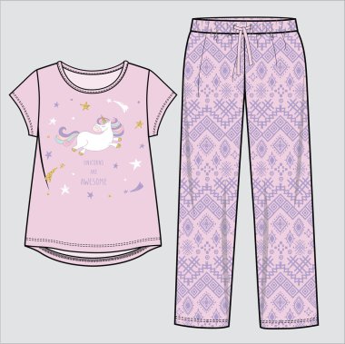 UNICORN GRAPHIC Zirvesi ve YILDILAR PATTERN BOTTOM PYJAMA KADINLAR VE KIZ KIZ KIZLARINA GİRİYOR