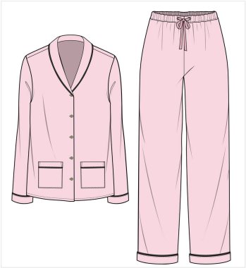 SHAWL COLLAR TOP WITHPPING DETAIL MATCHING PYJAMA SET FOR WOMEN IN EDITABLE VECTOR FILE clipart
