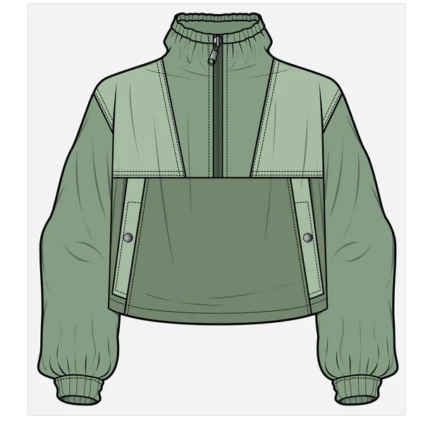 Jachetă Gât Construită Pentru Femei Fete Fișier Vectorial Editabil — Vector de stoc