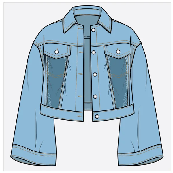 Cropped Denim Jacket Women Teen Girls Editable Vector File — Stock Vector