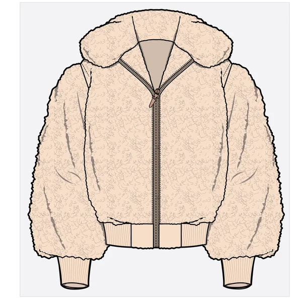 編集可能なベクトルファイルで女性と女の子のための冬のハイネックジャケットをシェリング — ストックベクタ