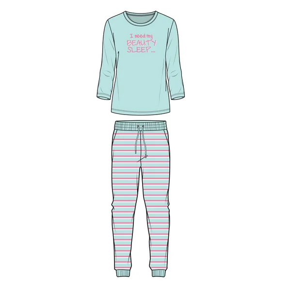 Kid Girls Teen Girls Women Tees Pajama Set Vector — 图库矢量图片