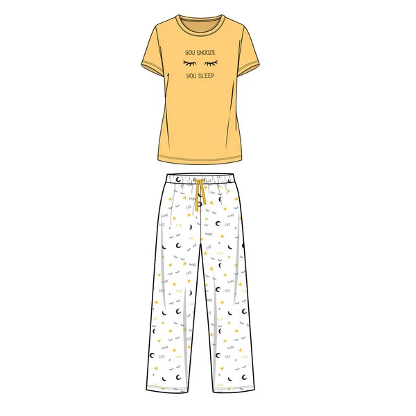 Niñas Niñas Niñas Niñas Mujeres Tees Pajama Set Editable Vector — Archivo Imágenes Vectoriales
