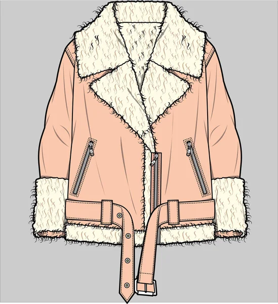 Sherpa Leather Jacket Women Girls Editable Vector File — Stock Vector
