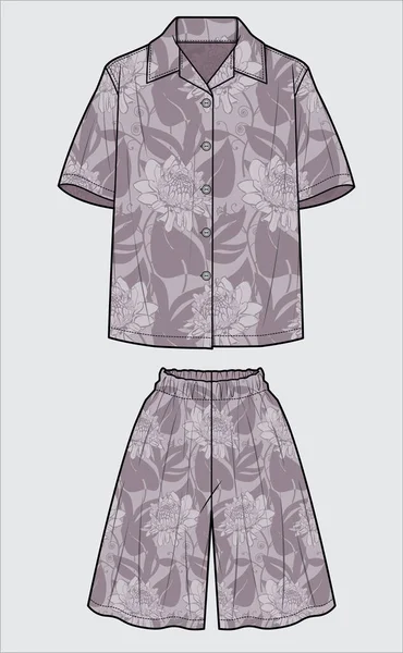 Tropická Piš Top Dlouhé Krátky Které Matching Nightwear Set Women — Stockový vektor