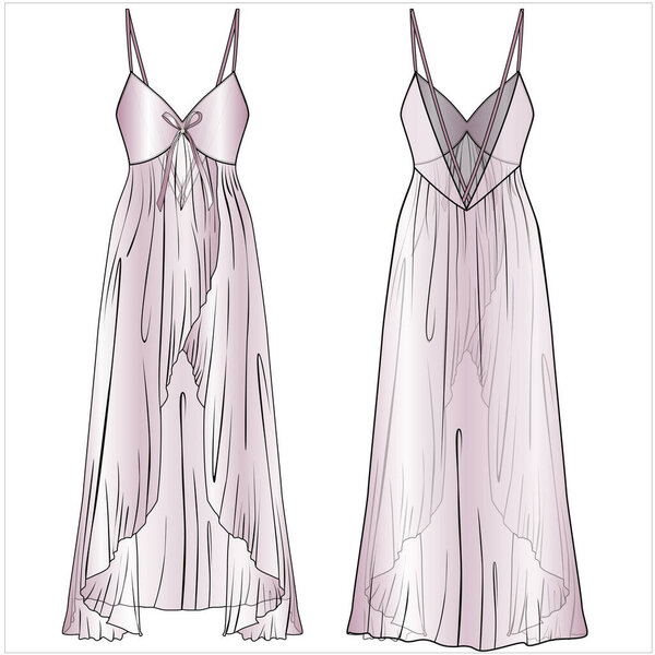 Плоский скетч "Глубокая шея-5" Ночная одежда из шелковой ткани.