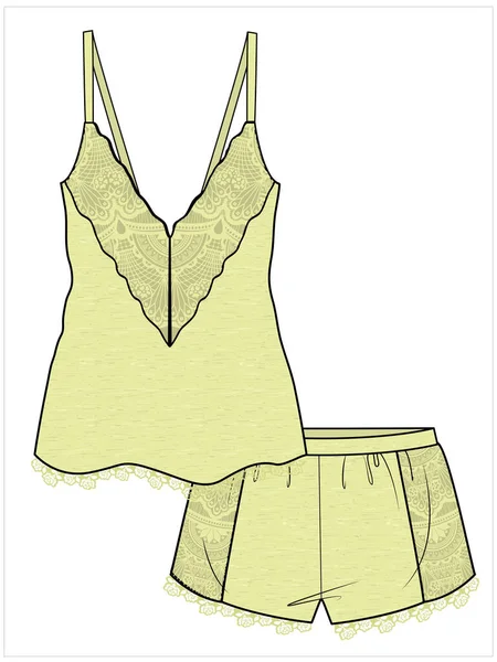 Womens Cami Shorts Matching Nightwear Set Editable Vector File — Stock Vector