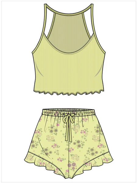 Womens Cami Panty Nightwear Set Editable Vector File — Vetor de Stock