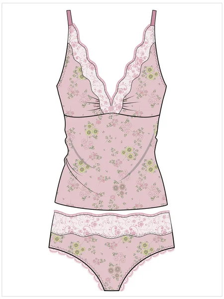 Femmes Cami Panty Lacy Matching Nightwear Set Editable Vector File — Image vectorielle
