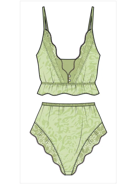 Cami Frill Shorts Para Mulheres Bridal Matching Nightwear Set Editable — Vetor de Stock
