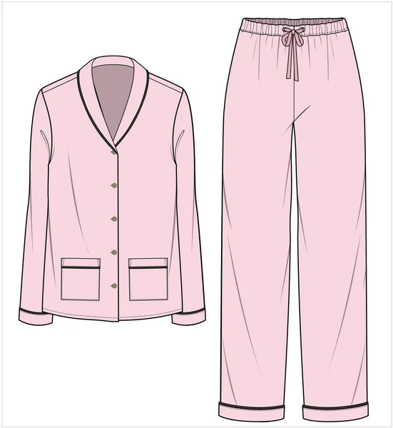 Shawl Collar Top Ohne Detail Matching Pyjama Set Für Frauen — Stockvektor