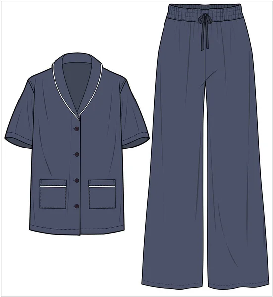 Krátkodobé Slevy Shawl Collar Top Tiping Detail Matching Pyjama Set — Stockový vektor