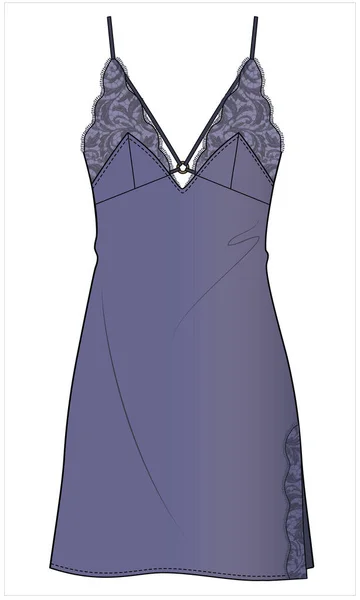 Nők Satin Lace Slip Nightwear Szerkeszthető Vector File — Stock Vector