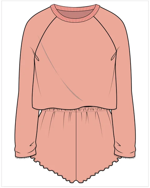 Mulheres Knit Teddy Playsuit Nightwear Editável Vector File — Vetor de Stock