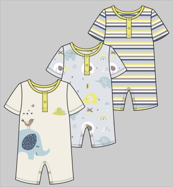 PATTERN ROMPER VE Strip ROMPER Grapchic ROMPER 'ı olan erkekler için 3 koşu takımı.