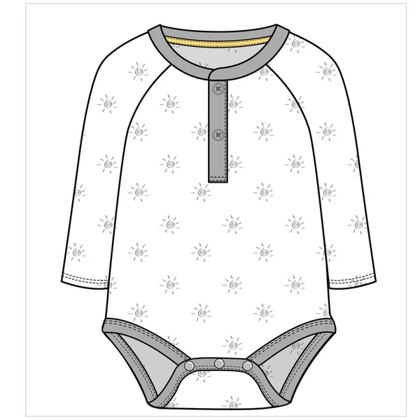 Henley PlacketとDoodle Seamless Print Bodysuit Baby Boys Toddler Boys Editable — ストックベクタ