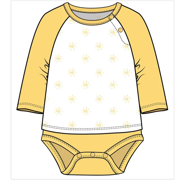 編集可能なベクトルファイルに赤ちゃんの男の子と幼児の男の子のための長いラグランスリーブボディモックTシャツと対照的なRib — ストックベクタ