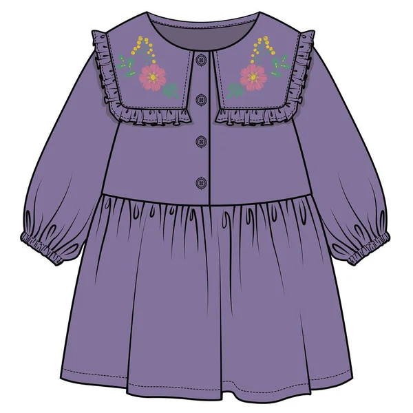 Frilled Peter Pan Collar Dress Corduroy Fabric Baby Toddler Girls —  Vetores de Stock