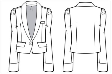 Kadın ceketi düz vektör illüstrasyonu, ön ve arka görünüm