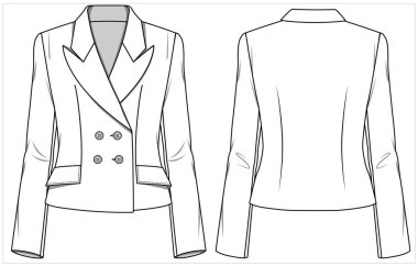 Kadın ceketi düz vektör illüstrasyonu, ön ve arka görünüm