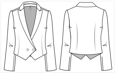 Kadın ceketi düz vektör illüstrasyonu, ön ve arka görünüm