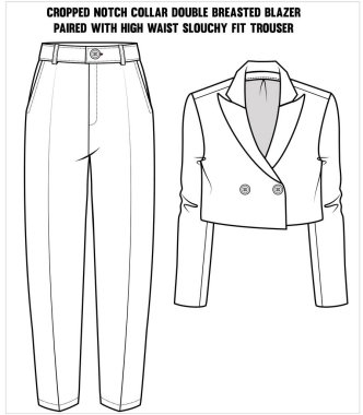 Moda skeci. Kadın ceketi ve pantolonu. vektör illüstrasyonu 