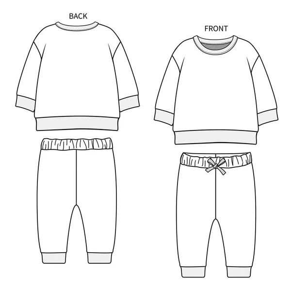 Πρότυπο Ρούχων Για Παιδιά Διανυσματική Απεικόνιση Πίσω Και Μπροστινή Όψη — Διανυσματικό Αρχείο