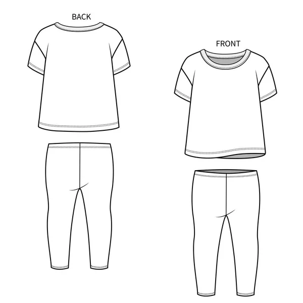 Πρότυπο Ρούχων Για Παιδιά Διανυσματική Απεικόνιση Πίσω Και Μπροστινή Όψη — Διανυσματικό Αρχείο