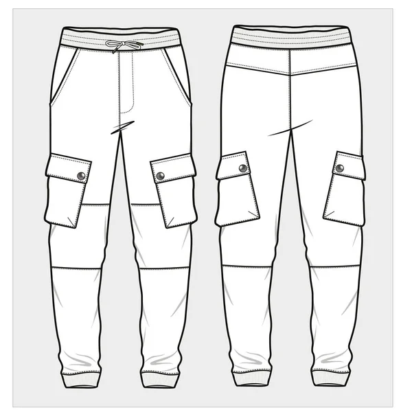 Ilustrasi Mode Celana Datar Belakang Dan Depan Tampilan - Stok Vektor