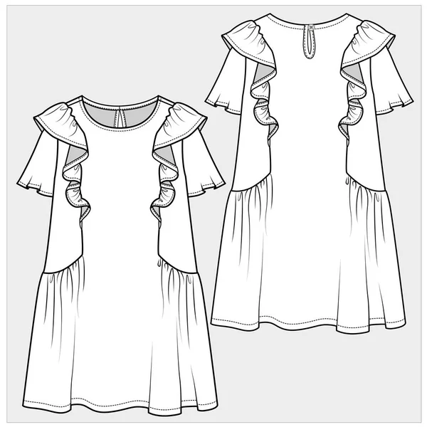 Χαριτωμένο Φόρεμα Για Κοριτσάκι Διανυσματική Απεικόνιση Εμπρός Και Πίσω — Διανυσματικό Αρχείο