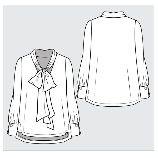 Esboço Moda Ilustração Moda Blusa Com Mangas Compridas Vista Frontal — Vetor de Stock