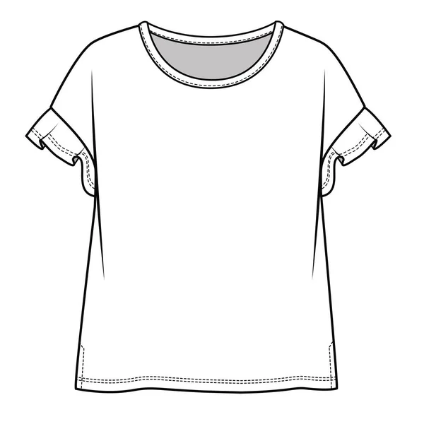 Boceto Plano Gota Hombro Volantes Camiseta Gráfica Archivo Vectorial Editable — Vector de stock