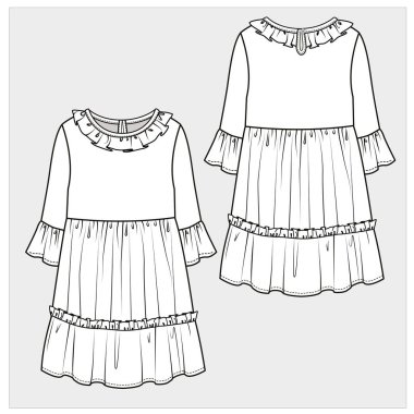 Düzenlenebilir vektör içindeki genç kızlar ve kız çocukları için ön ve arka görünüm