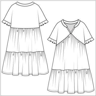 Düzenlenebilir vektör içindeki genç kızlar ve kız çocukları için ön ve arka görünüm