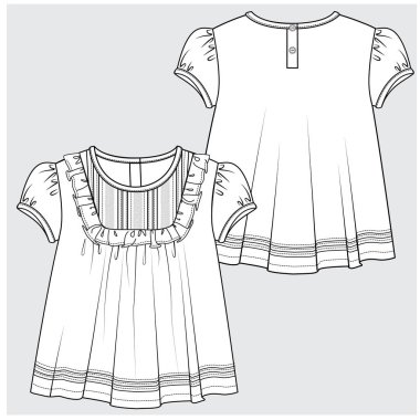 Düzenlenebilir vektör dosyasındaki kız ve kız çocuklar için ön ve arka görünüm