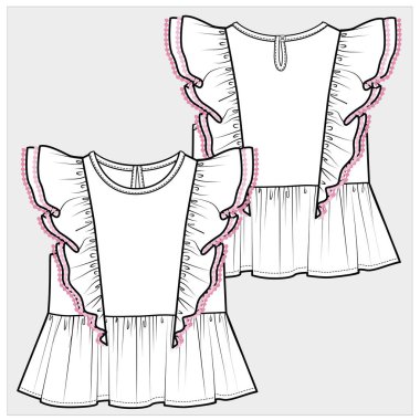 Düzenlenebilir vektör dosyasındaki kız ve kız çocuklar için ön ve arka görünüm